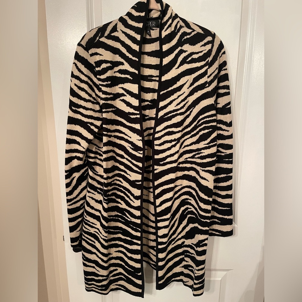 Kasper Black and Cream Zebra Cardigan